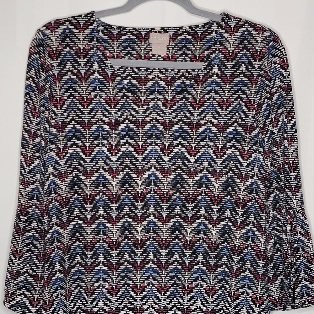 Chico's Midi Dress Women's Size 1/ 8/10 US‎ Multicolor Knit Bell Sleeve Comfort